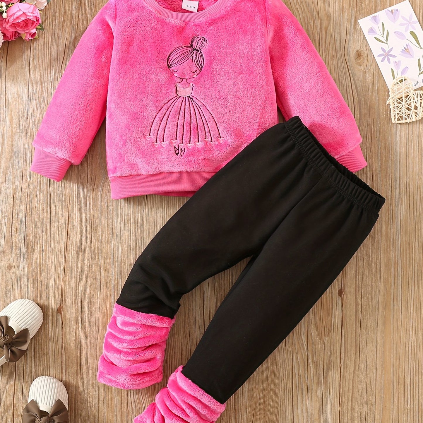 RAOSWETY Girls Two Piece Autumn Winter Fuzzy Top And Bottom Set