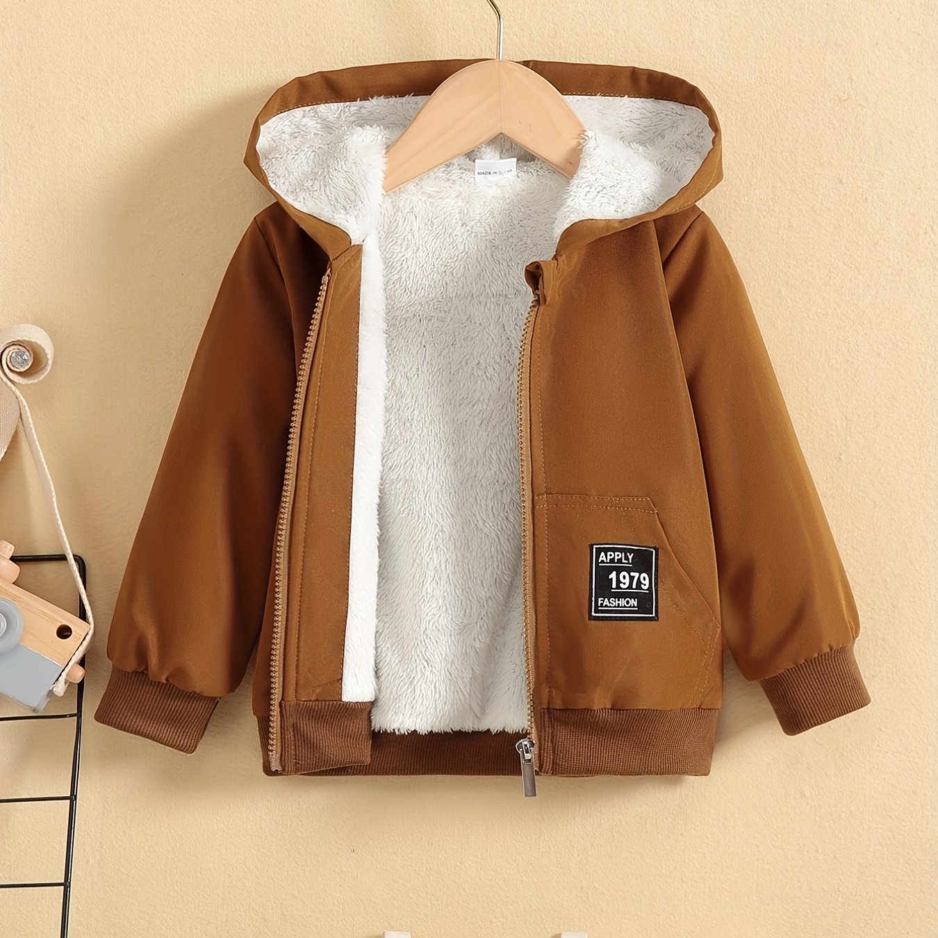 Kids Fleece Lined Hooded Zipper Coat For Toddlers And Babies