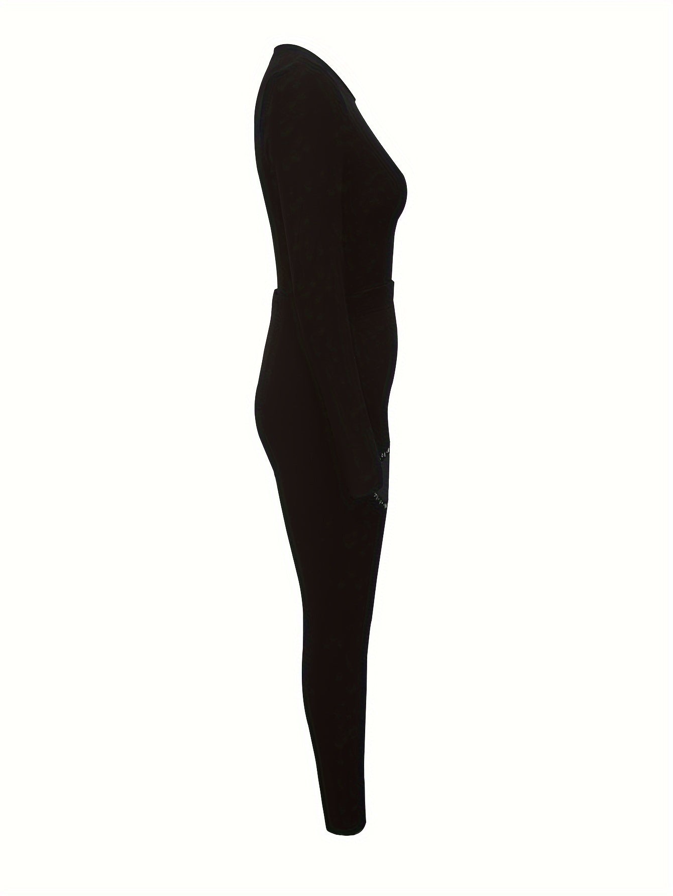 Heart Rhinestone Long Pants Set Polyester Elastane Top And Bottom
