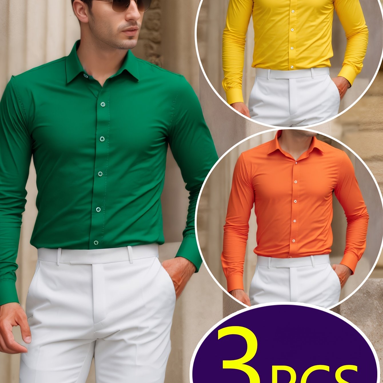 Mens Slim Fit Dress Shirts Wrinkle Resistant Polyester