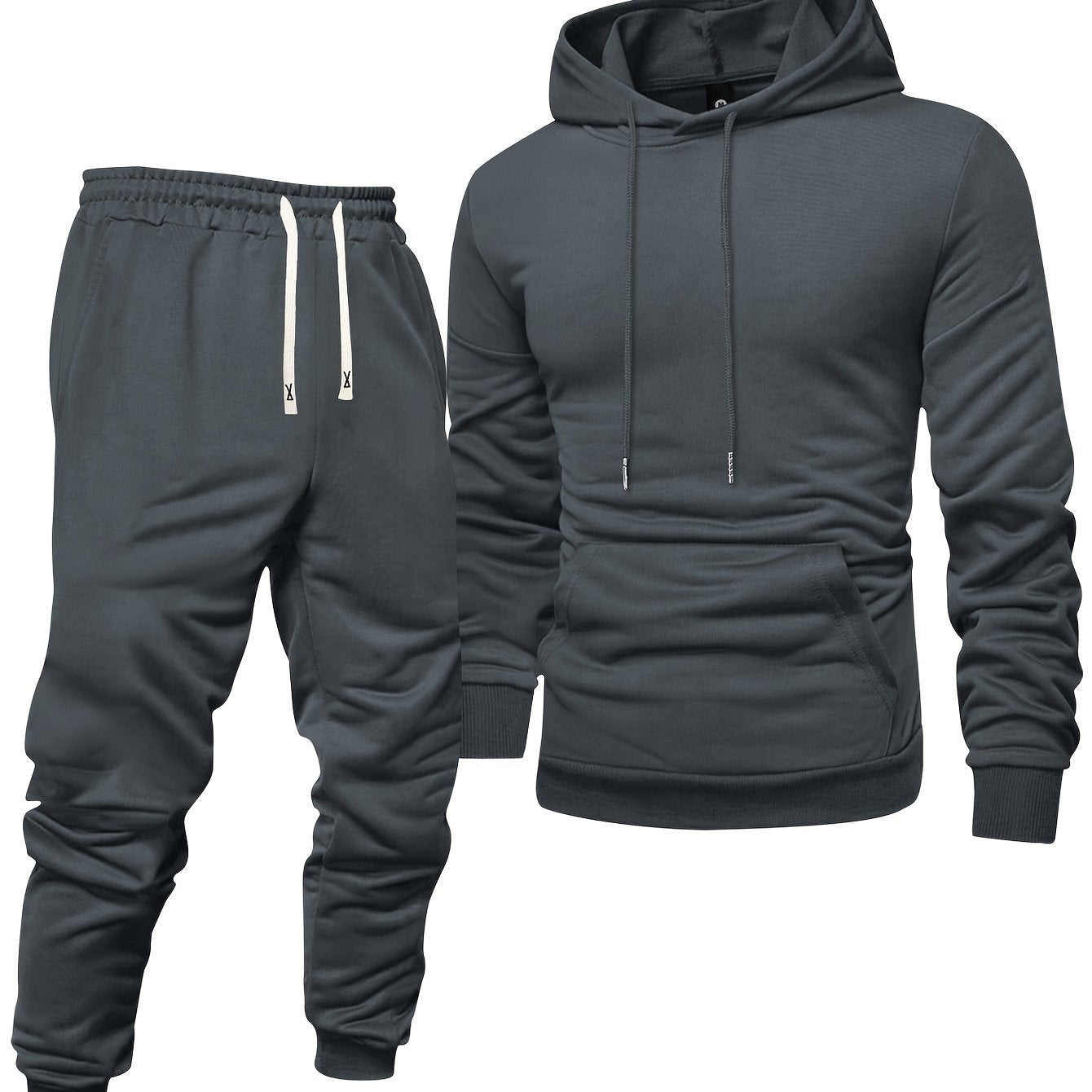 Men's Long Sleeve Hoodie + Drawstring Sweatpants Set Spring Autumn Solid Color Pullover Regular Long Sleeve T-Shirt and Pants Belt Casual Sport Joggers Two-Piece Set