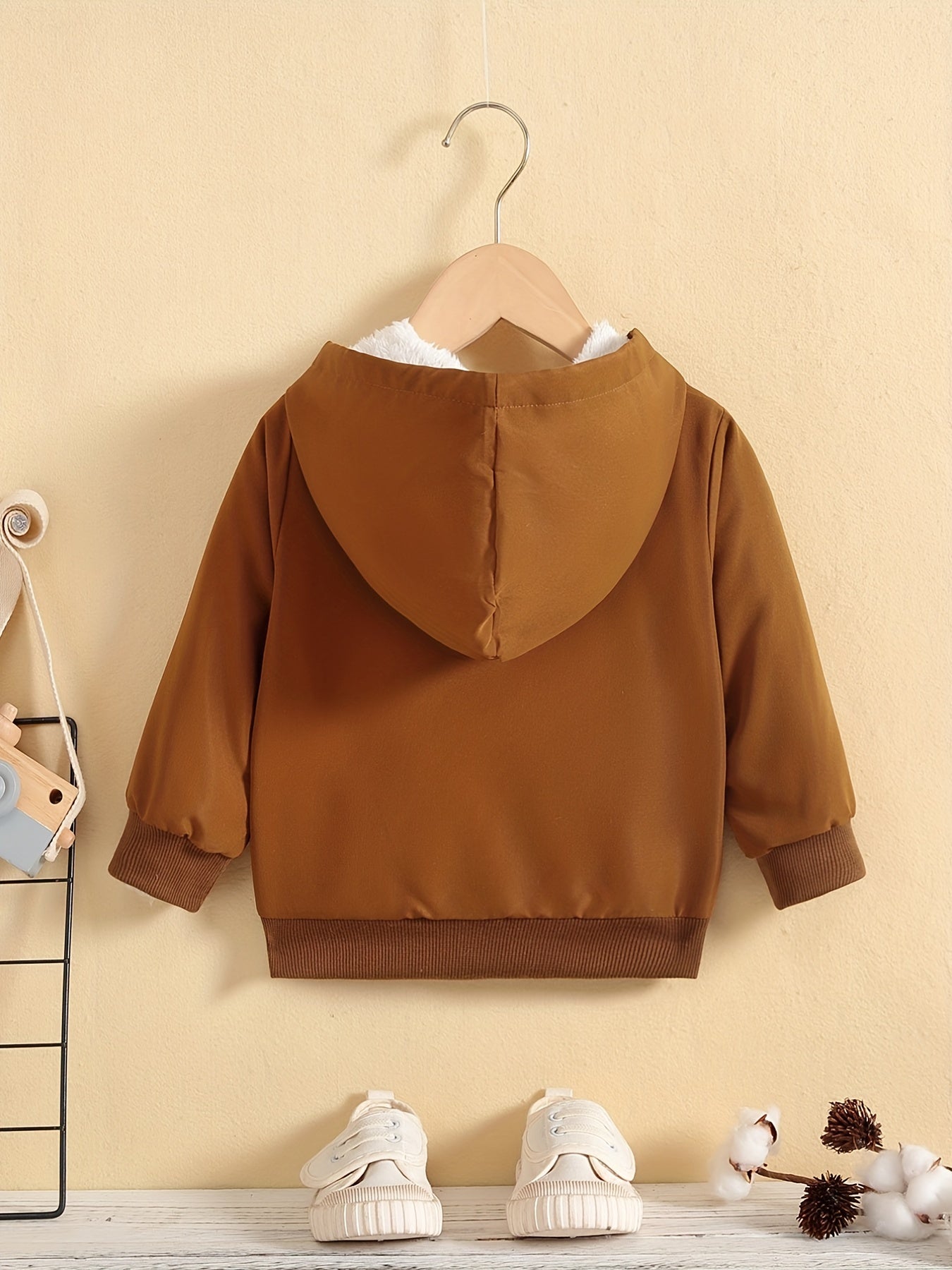Kids Fleece Lined Hooded Zipper Coat For Toddlers And Babies