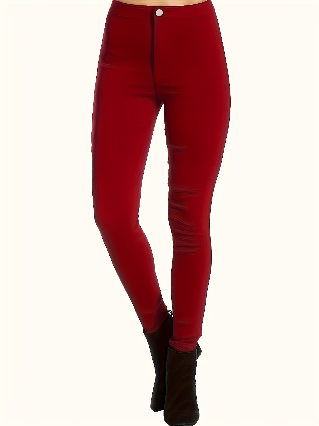 [1pc Women'S Sexy Skinny Jeans] Women'S Sexy Skinny Jeans, Viscose Blend Stretch Fabric, Solid Color, with Button Detail, for Fall/Winter Woven Pants