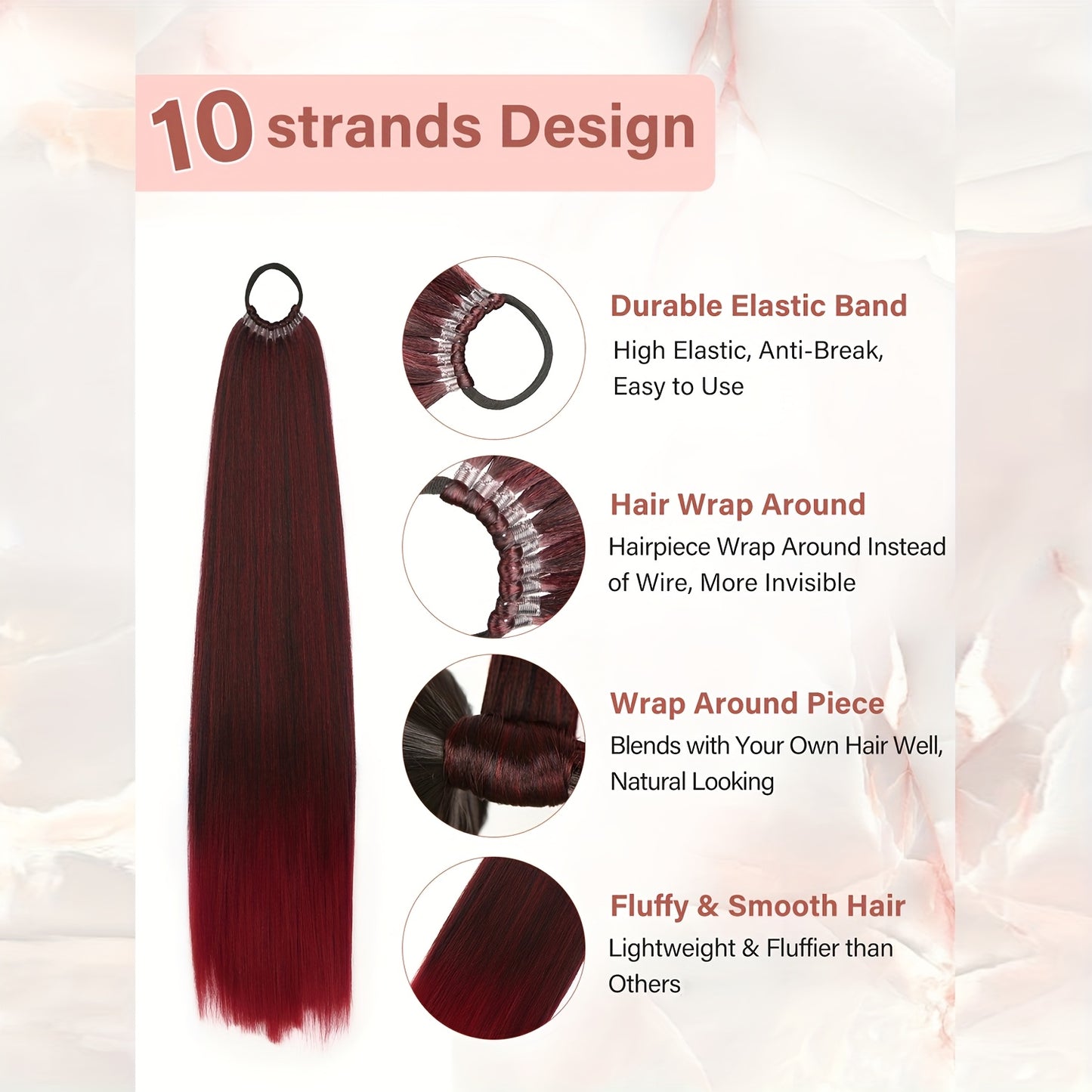 Heat Resistant Synthetic Ponytail Extension With Elastic Band Natural Look
