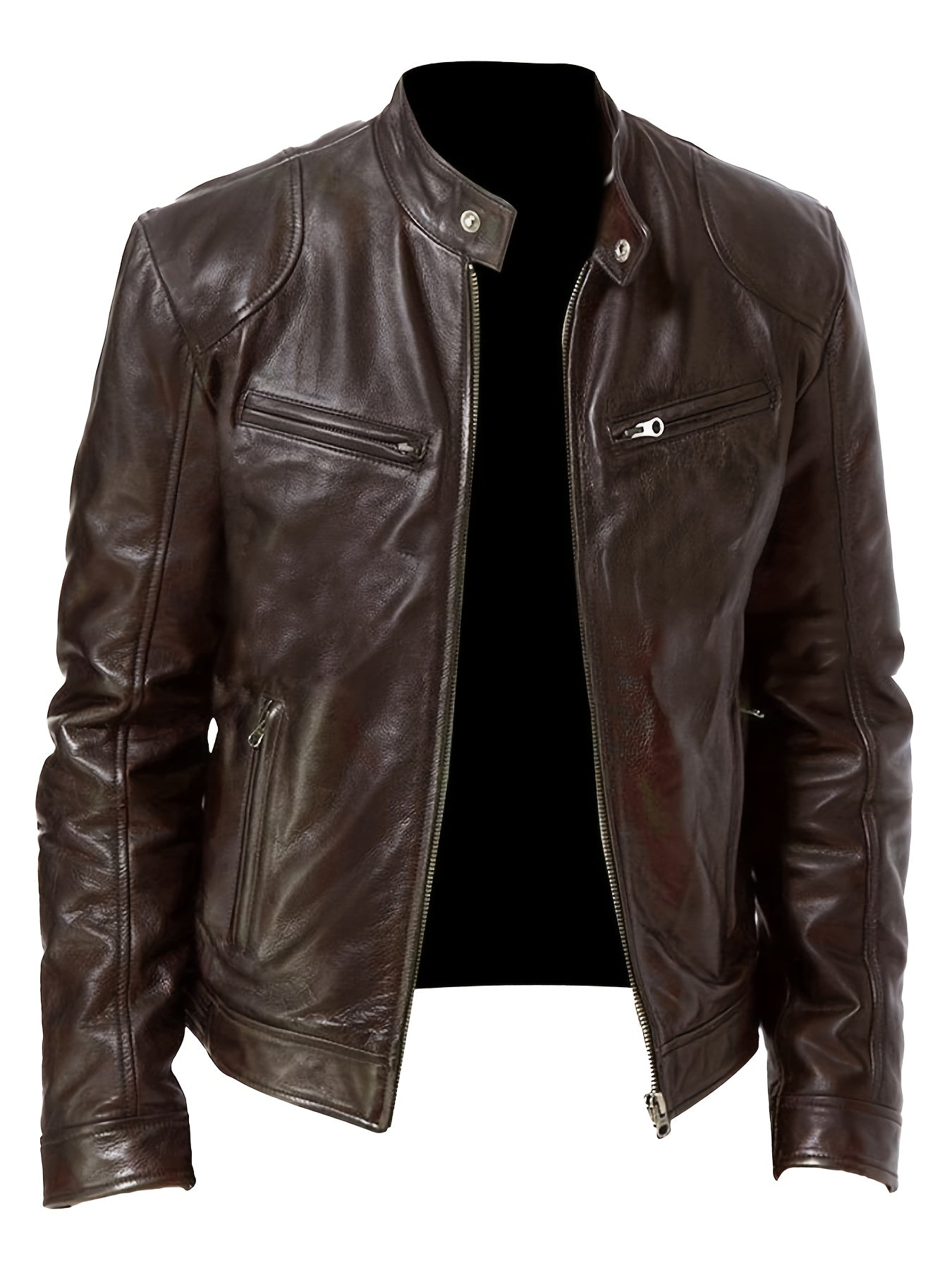 Mens Fleece Lined Motorcycle Jacket With Zipper Pockets