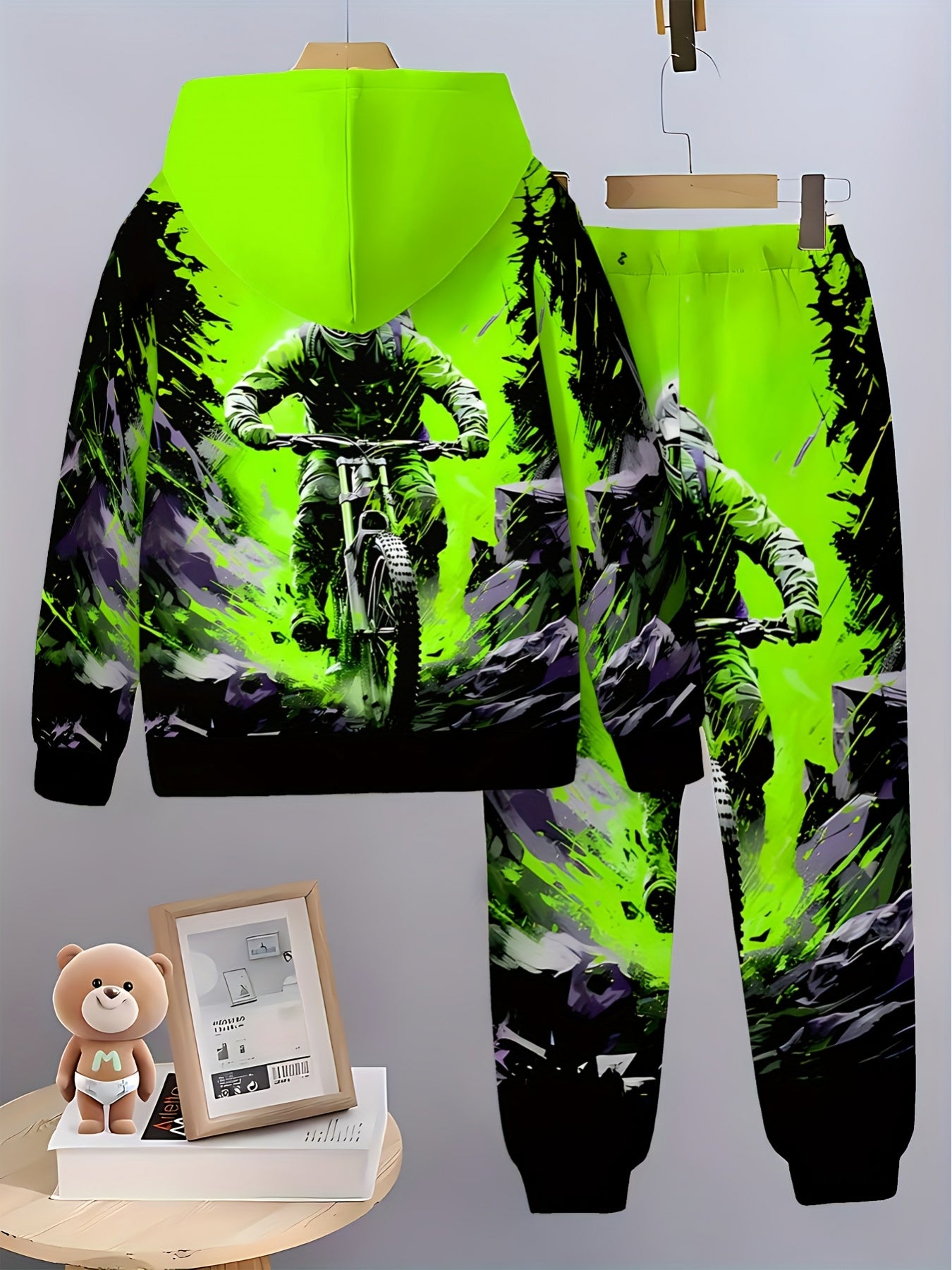 Boys 3D Printed Hooded Sweatshirt Set Spring Autumn Outdoor Wear