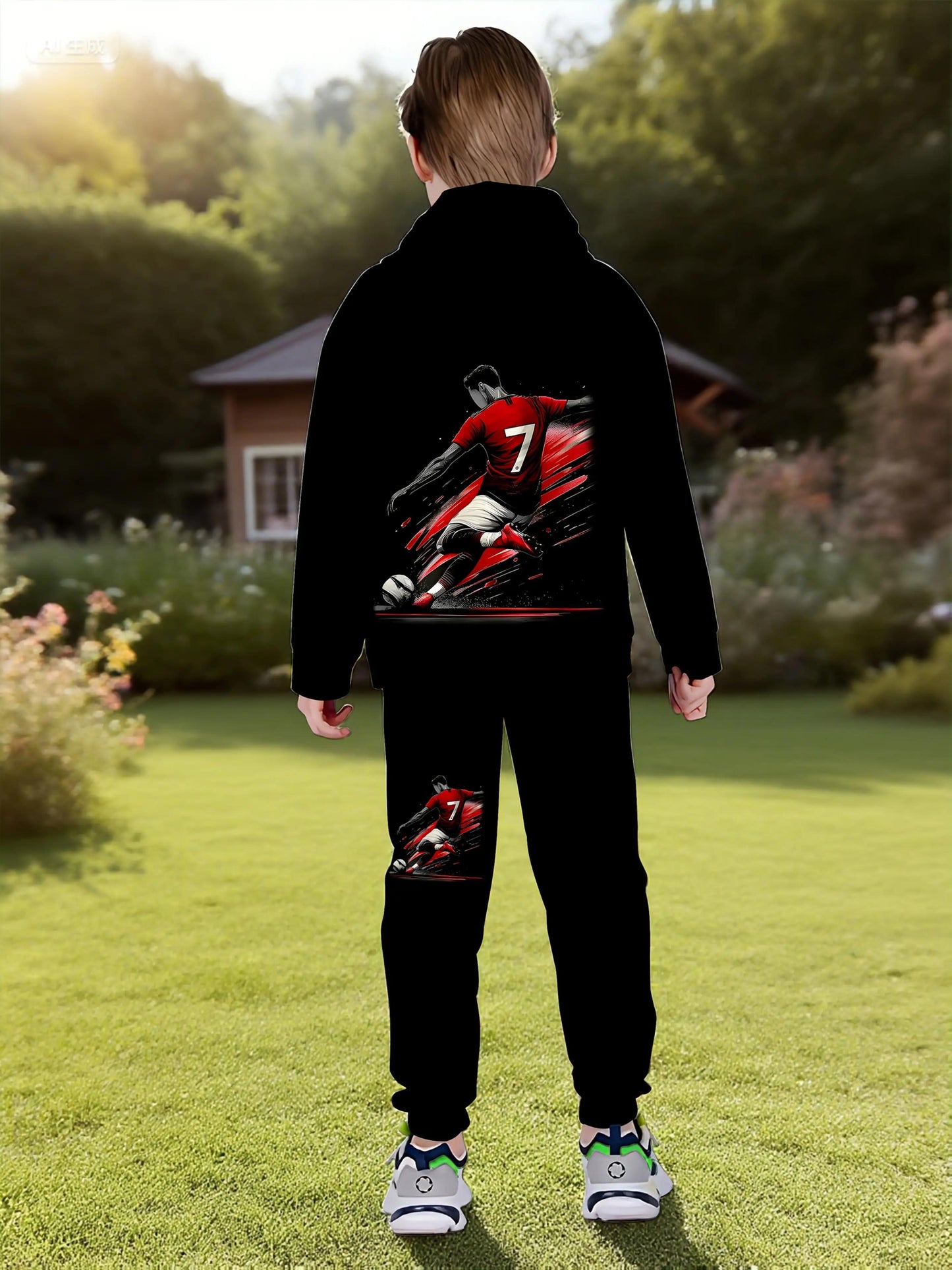 3D Print Long Sleeve Hoodie Set for Boys Regular Fit