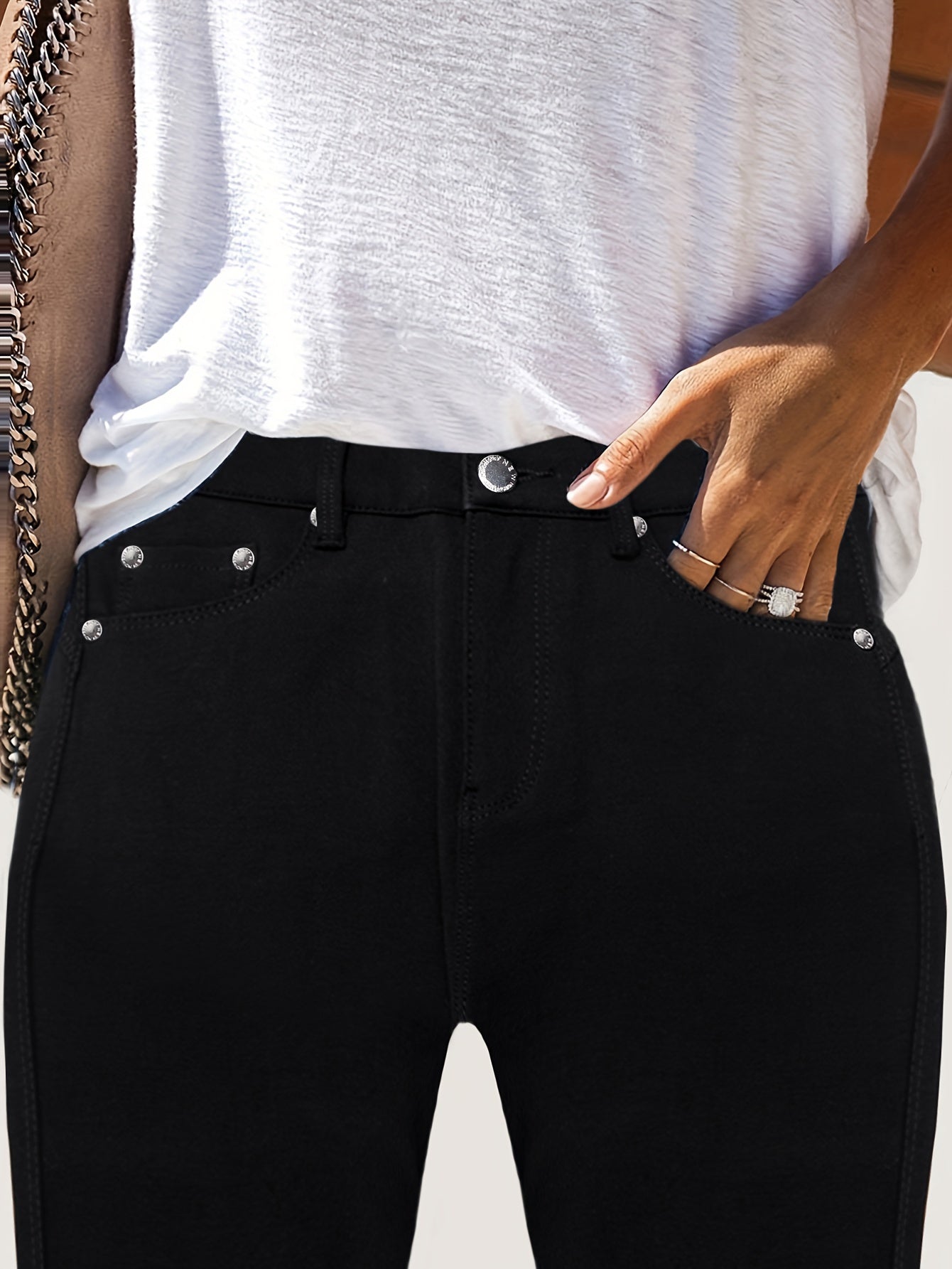 GILIPUR Womens High Waist Stretch Jeans With Metal Button