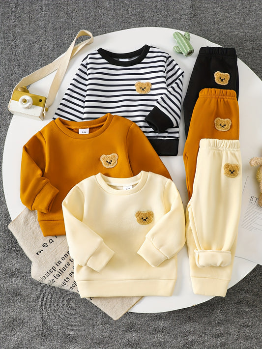 Baby Boy Fleece Hoodies With Bear Patch For Autumn Winter