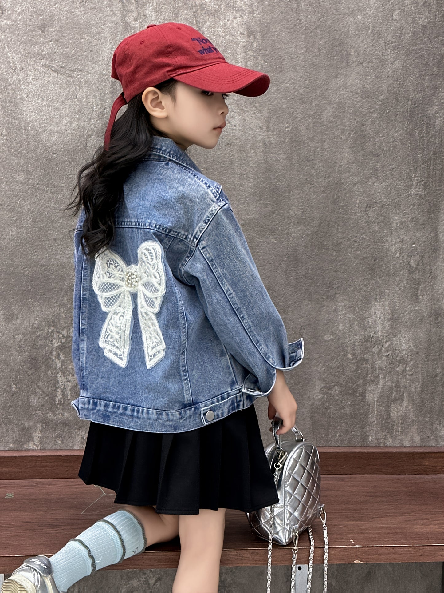 Girls 3D Butterfly Denim Jacket Loose Fit Button Up Front
