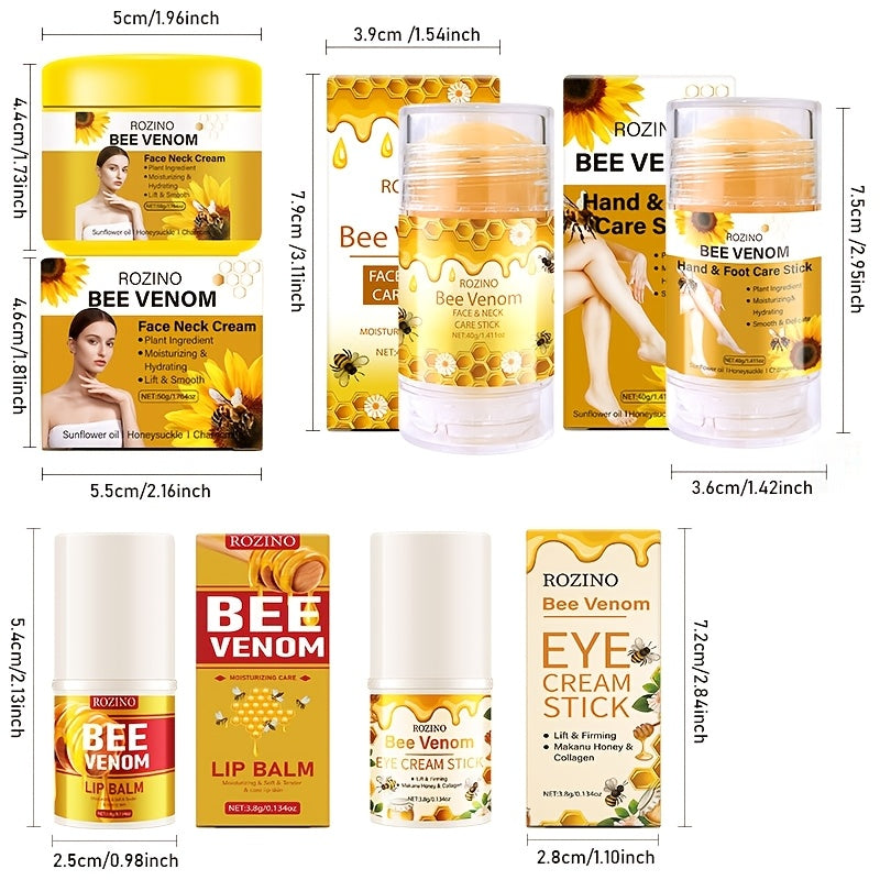[Multipurpose Bee Venom Care] 5pcs Bee Venom Care Combination | Moisturizing, Comprehensive, Lightweight, Non Greasy, Quickly Absorbed, Gentle, Non Irritating, Portable and Easy to Use for Lip, Face, Neck, Hands, Feet, and Bo