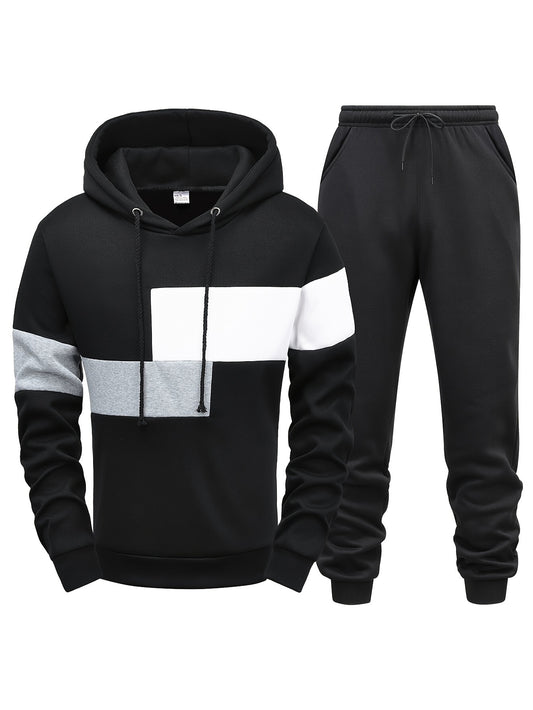 Casual Hooded Sweatshirt And Jogger Set For Men Pockets