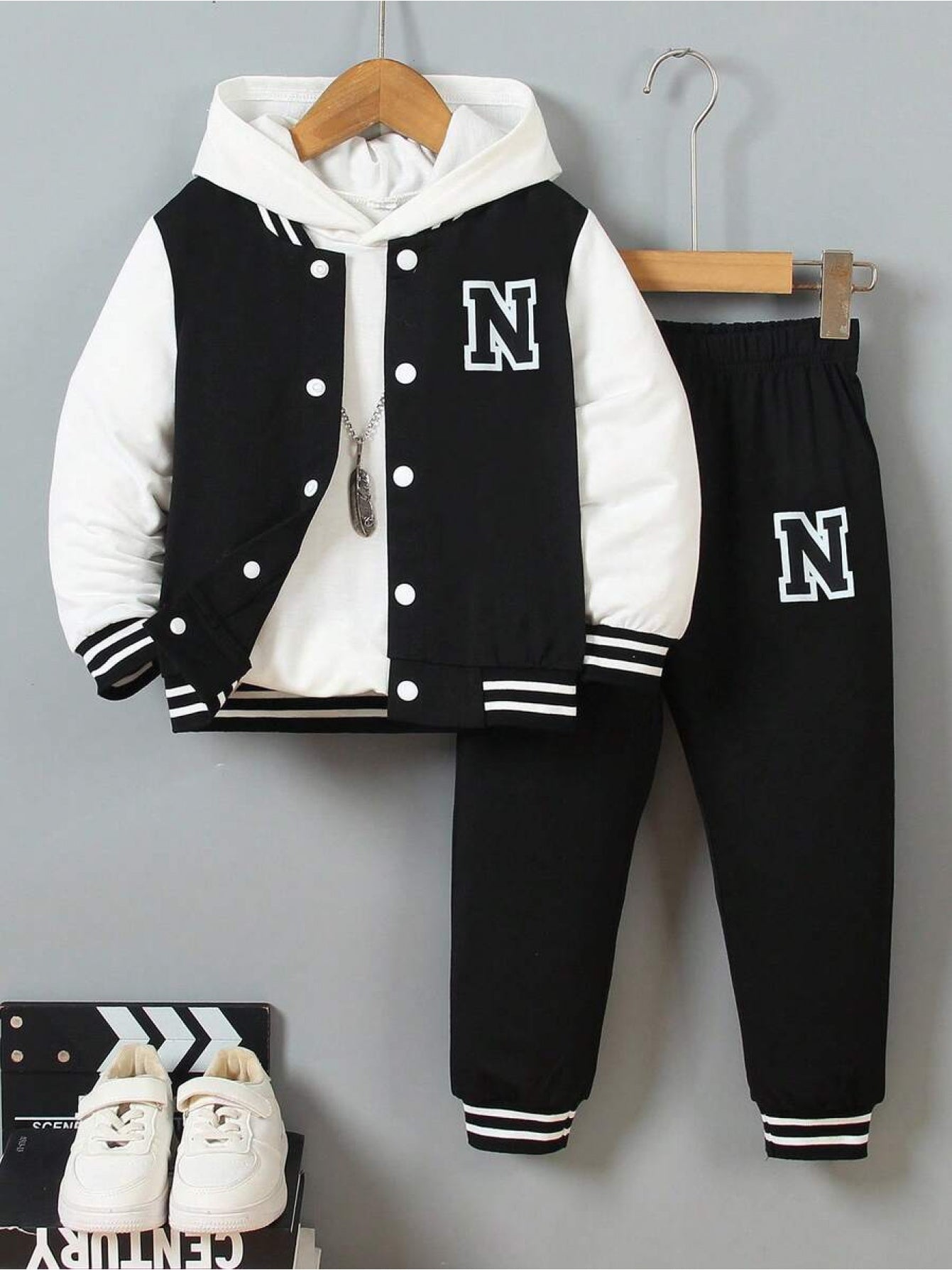 Boys Knit Sweater And Sweatpants Set With Letter N Print