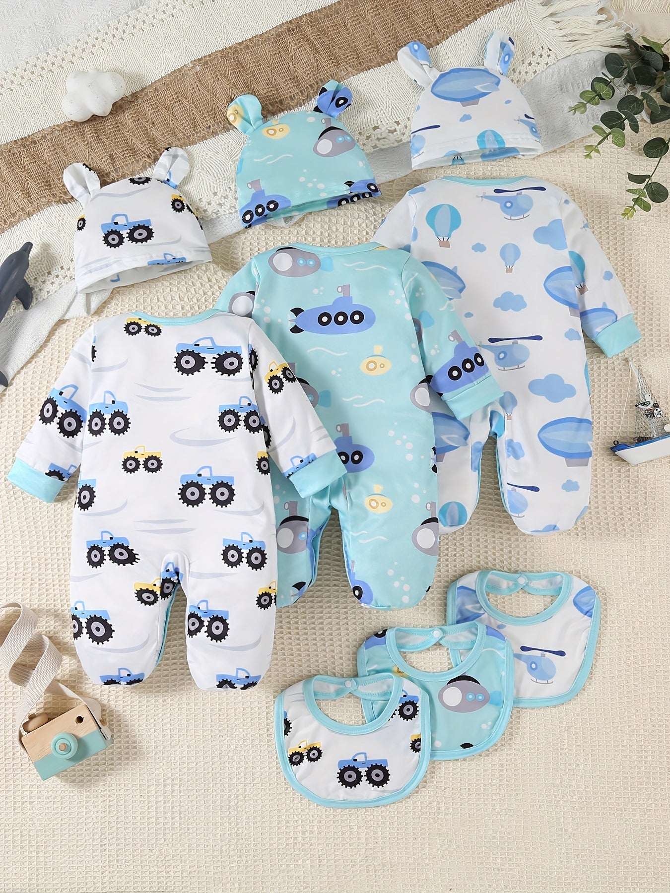 SHIXUANBAOBEI Newborn Long Sleeve Wrap Bodysuit Cartoon Vehicles