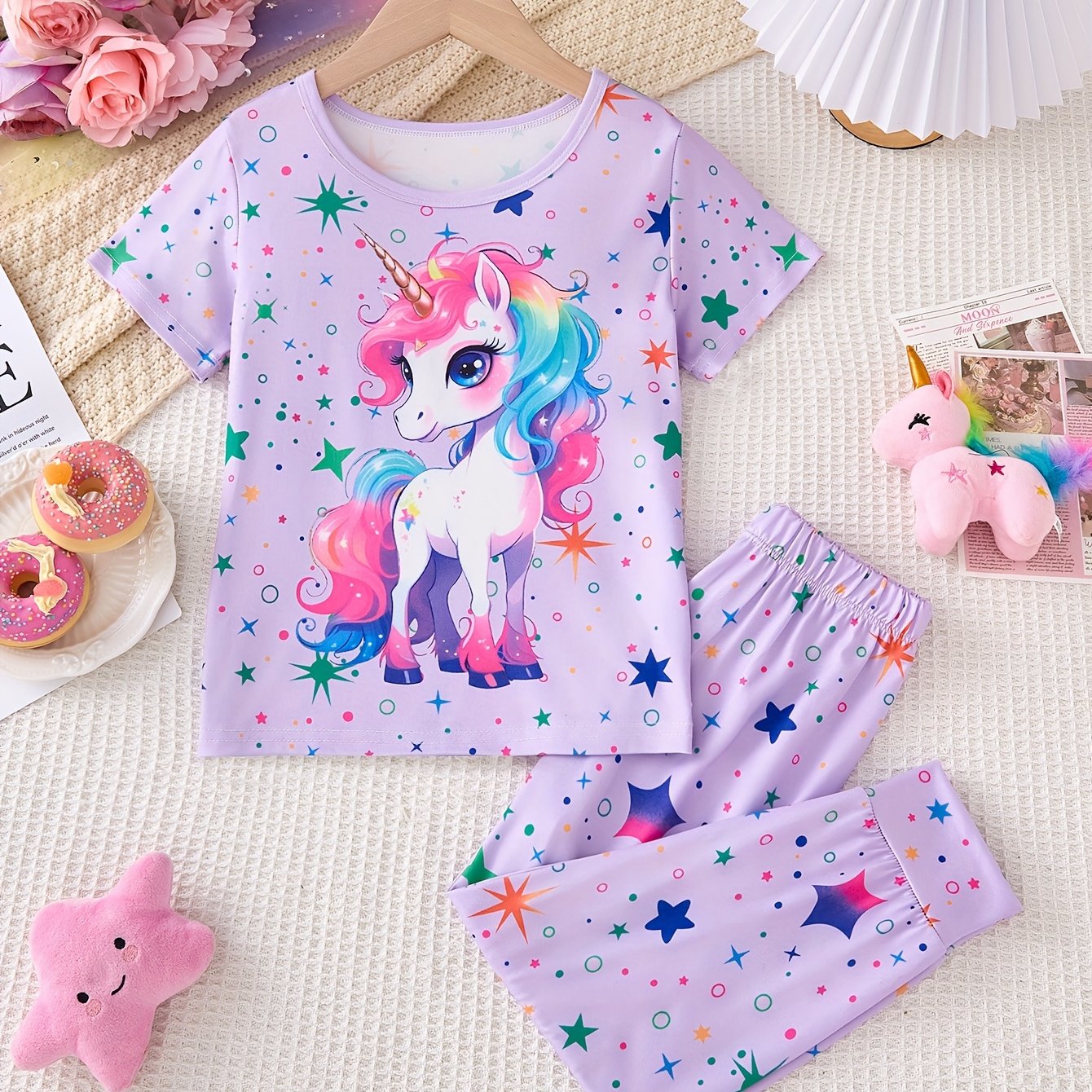 Girls Glow In The Dark Unicorn Pajama Set 2 Piece Outfit