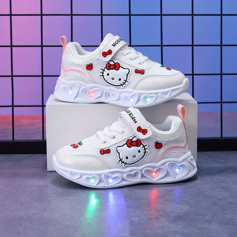 Girls' Glow-in-the-Dark Princess Sneakers with Lights - Pink & White Cartoon Design, Closure, Breathable Mesh Upper, Soft EVA Insole, Durable PVC Sole for Youngsters 1-6 Years, Spring Summer Casual Running Shoes, Shoes for Gi