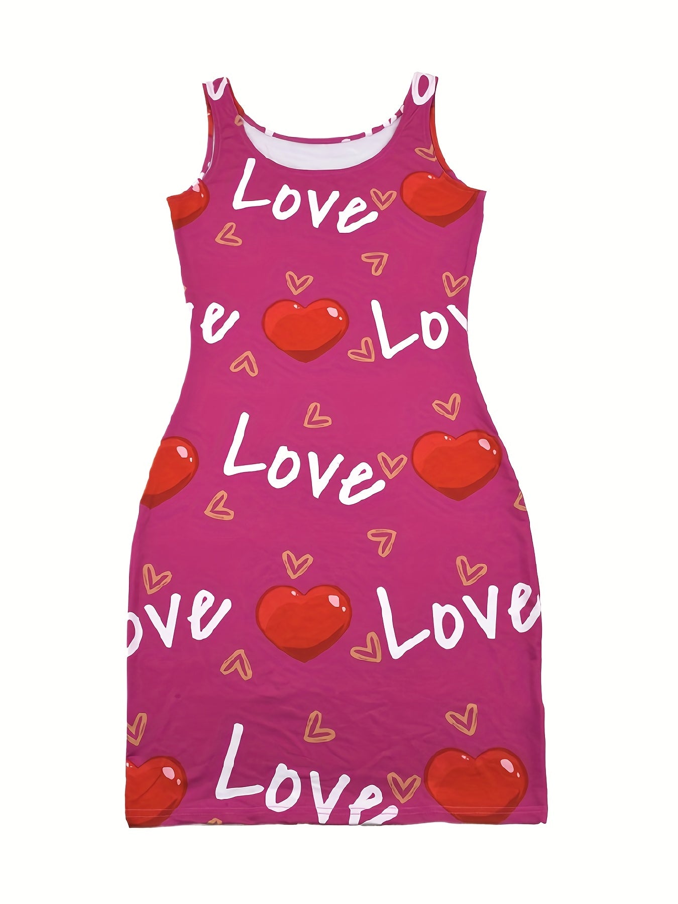 Heart And Letter Print Tank Dress Sleeveless U Neck Women