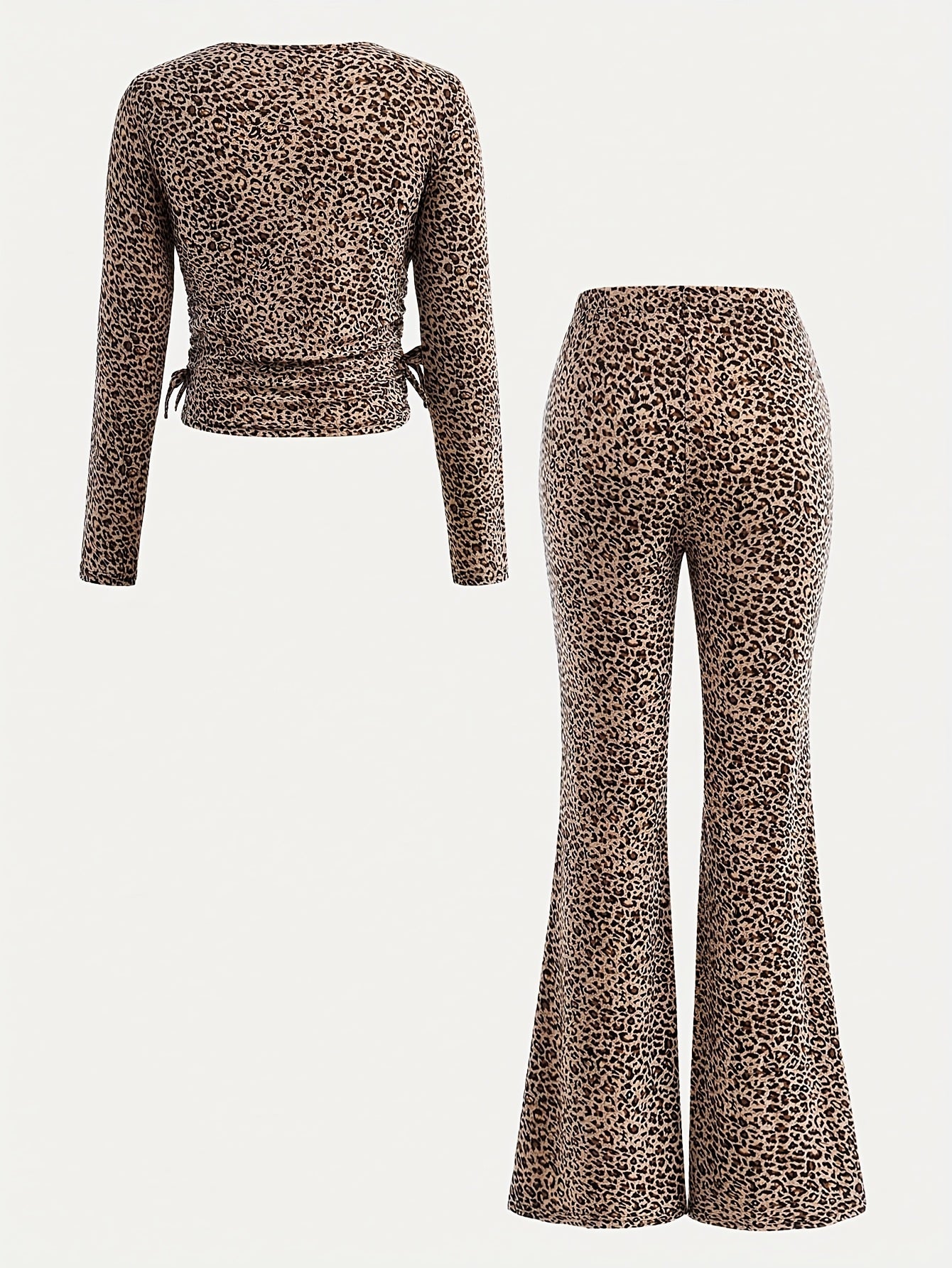 Frenchy Leopard Print Girls Long Sleeve Top And Pants Set