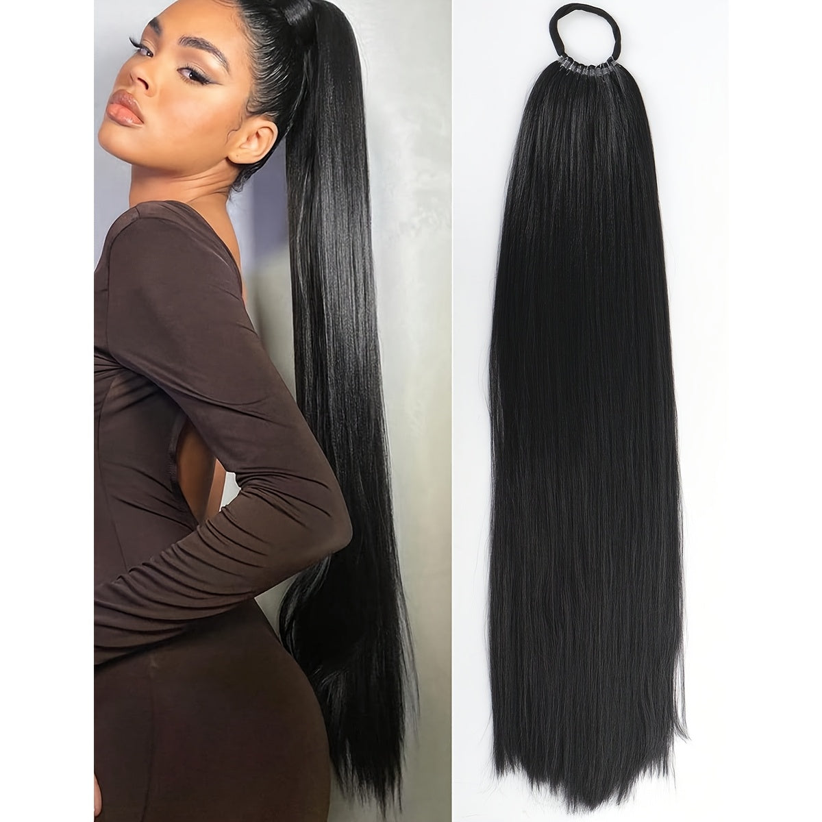 Heat Resistant Synthetic Ponytail Extension With Elastic Band Natural Look