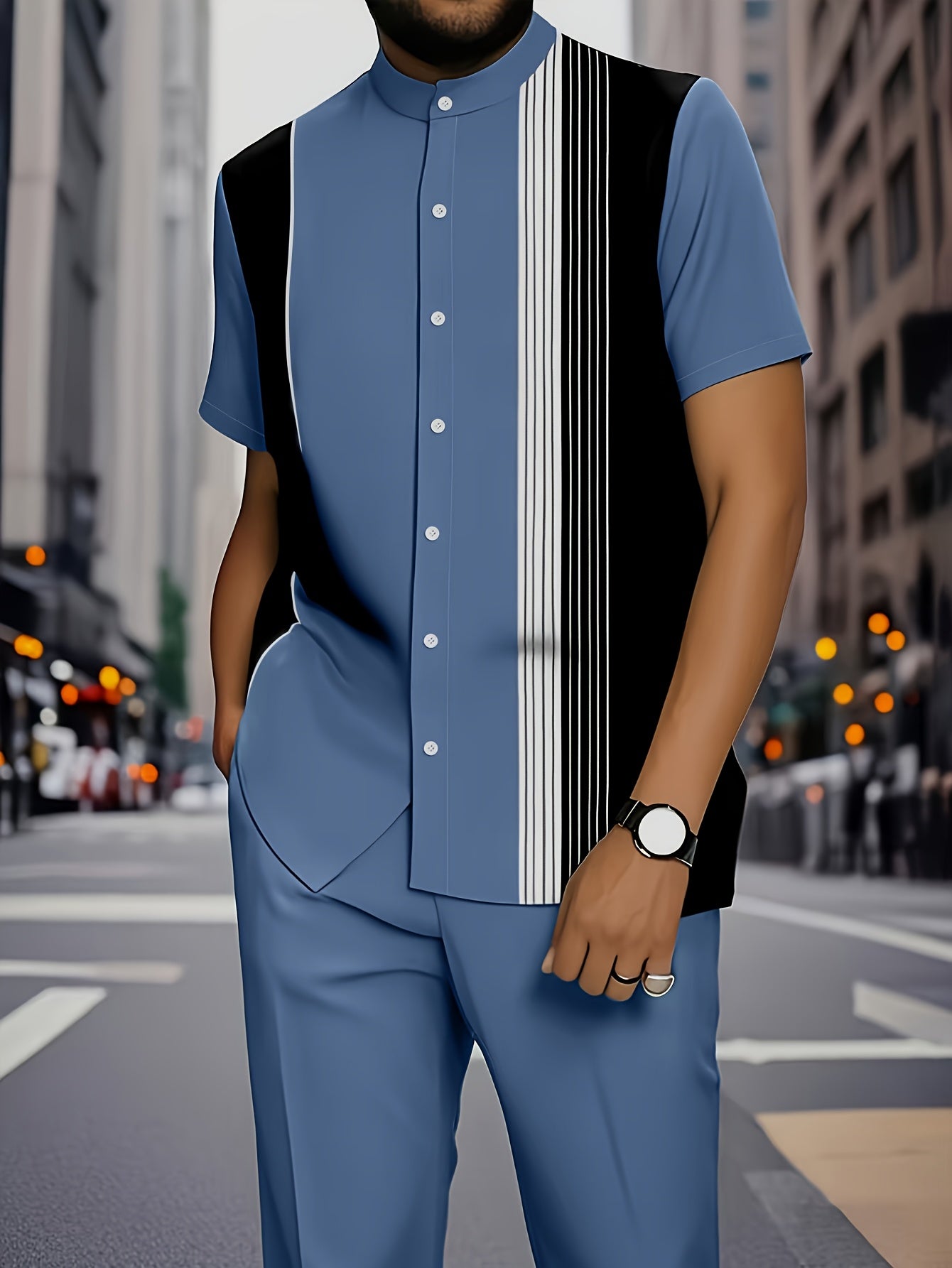 European American Mens Stripe Pattern Shirt And Trousers