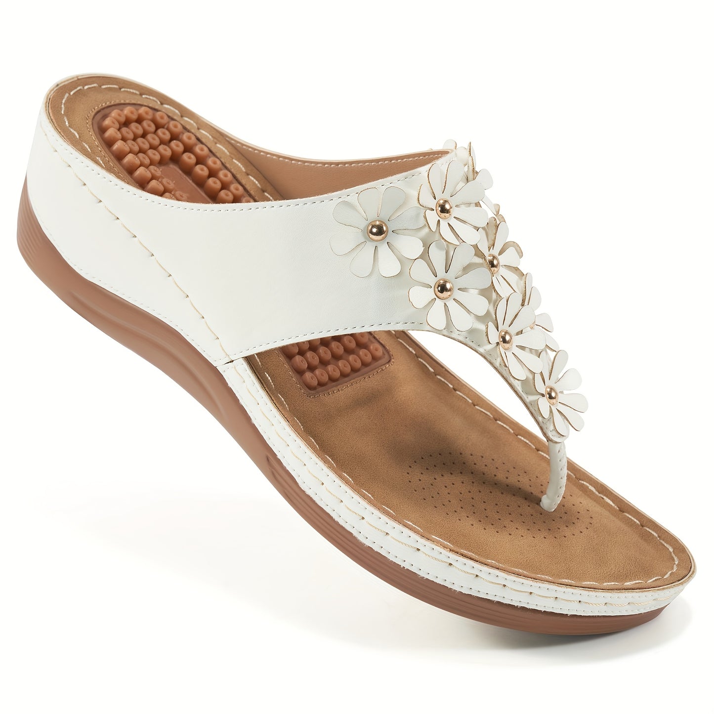 ECETANA Womens Wedge Sandals Floral Cutout Slip On Comfort