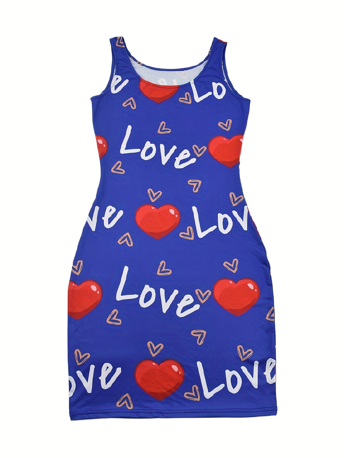 Heart And Letter Print Tank Dress Sleeveless U Neck Women