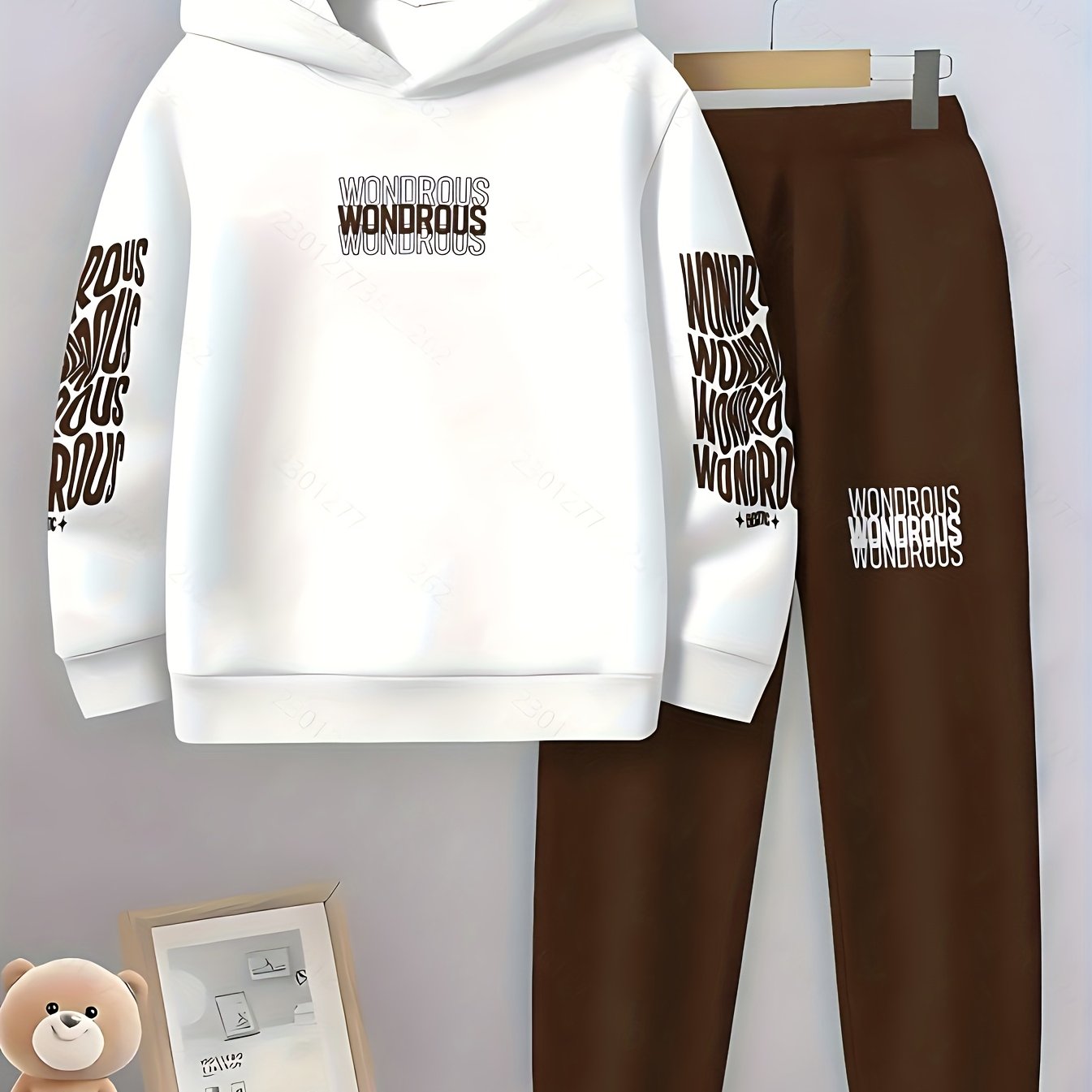 Geometric Pattern Boys Hoodie And Jogger Set For Outdoors