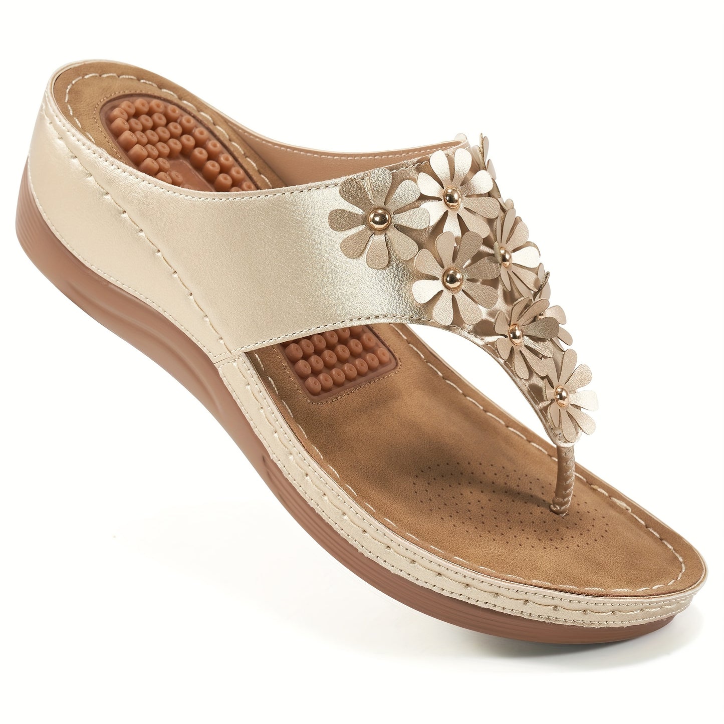 ECETANA Womens Wedge Sandals Floral Cutout Slip On Comfort