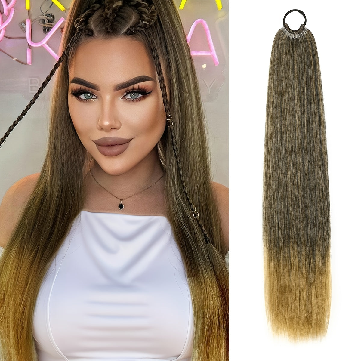 Heat Resistant Synthetic Ponytail Extension With Elastic Band Natural Look