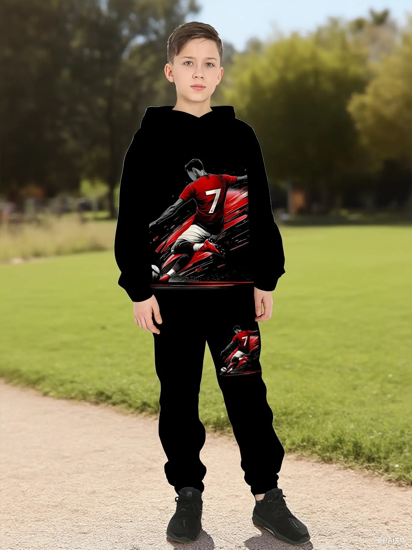3D Print Long Sleeve Hoodie Set for Boys Regular Fit