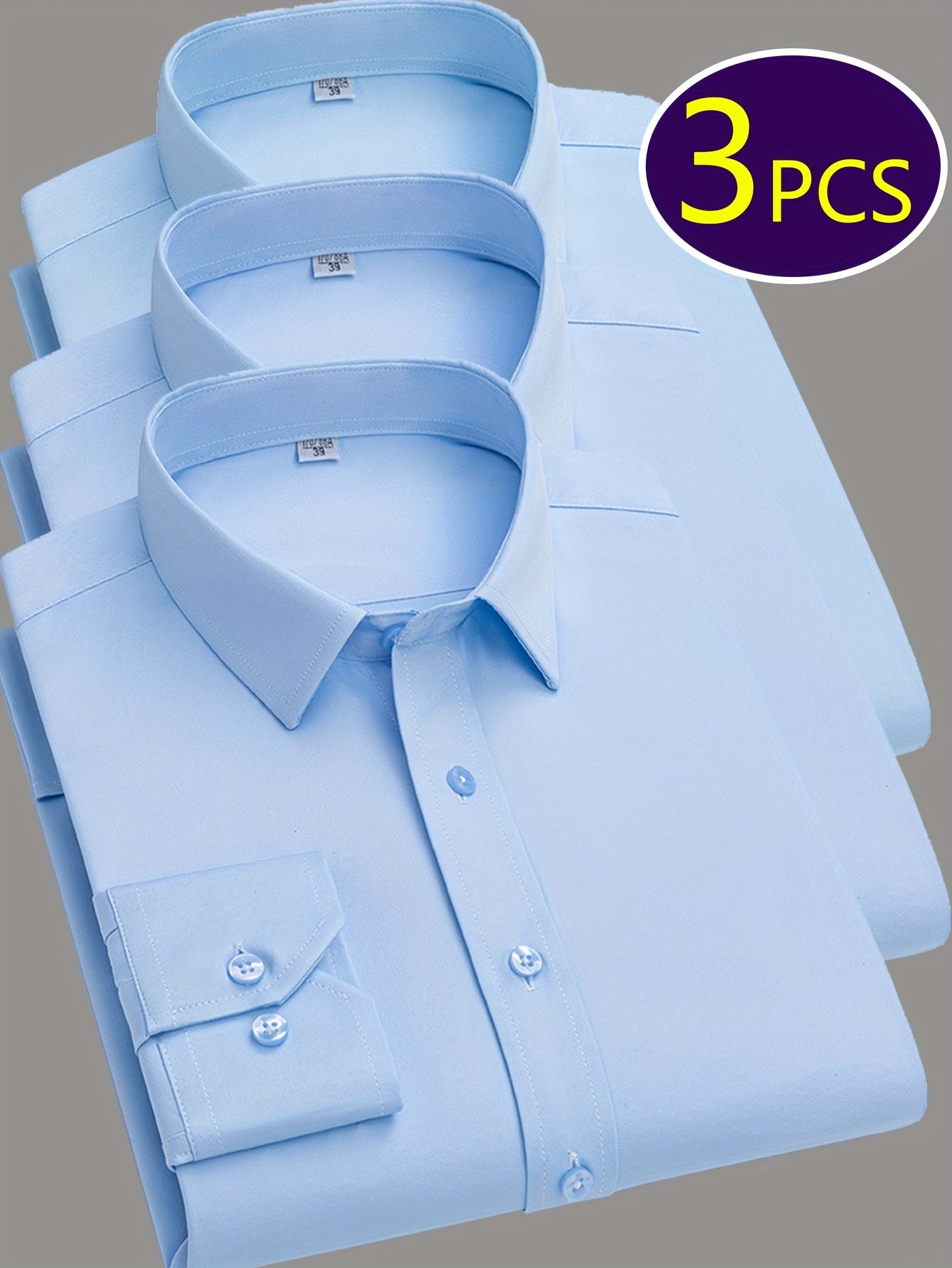Mens Slim Fit Dress Shirts Wrinkle Resistant Polyester