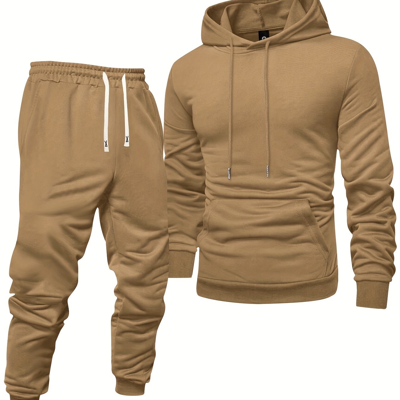 Men's Long Sleeve Hoodie + Drawstring Sweatpants Set Spring Autumn Solid Color Pullover Regular Long Sleeve T-Shirt and Pants Belt Casual Sport Joggers Two-Piece Set
