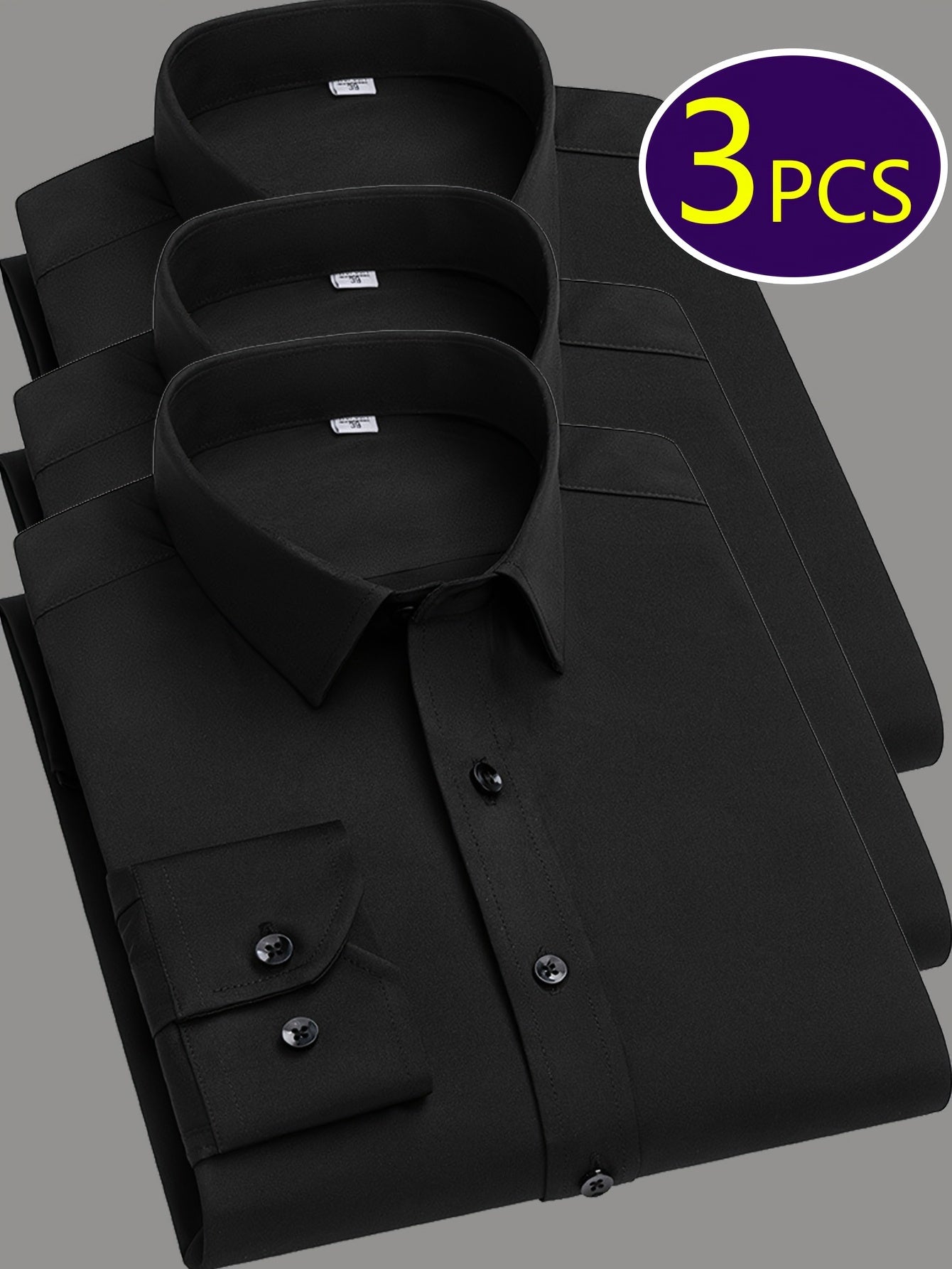 Mens Slim Fit Dress Shirts Wrinkle Resistant Polyester