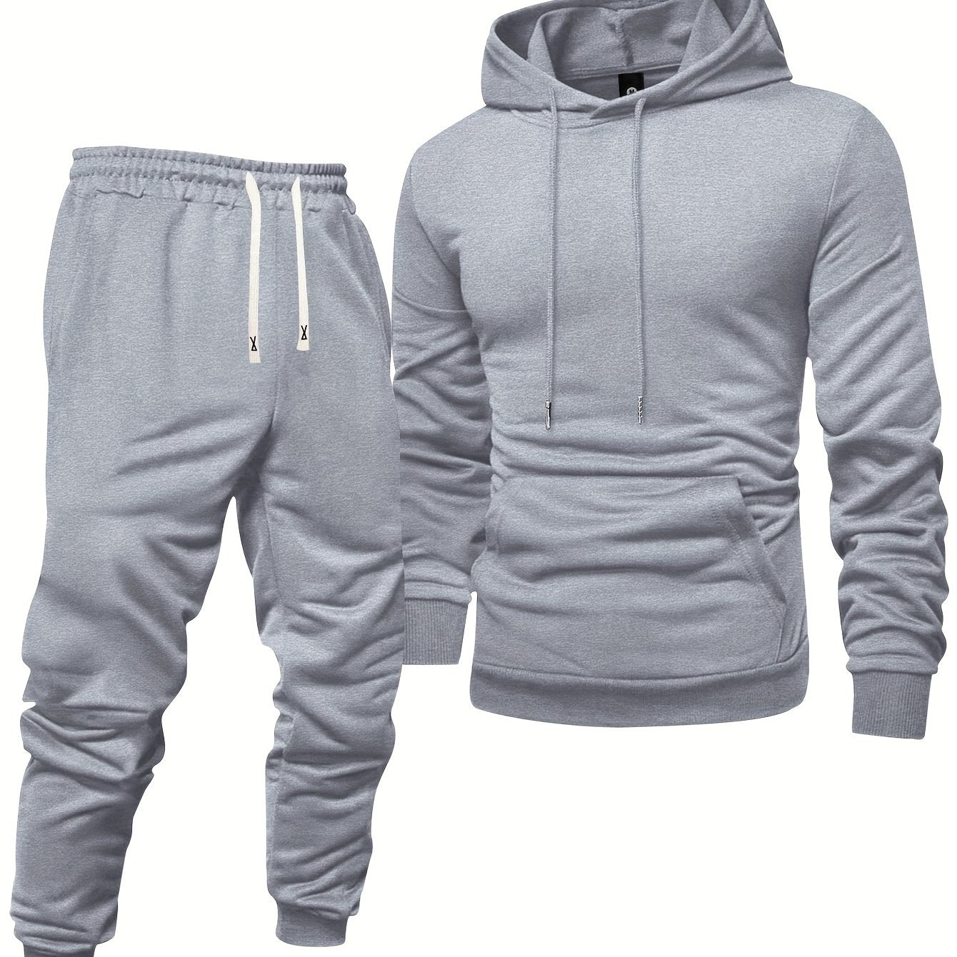 Men's Long Sleeve Hoodie + Drawstring Sweatpants Set Spring Autumn Solid Color Pullover Regular Long Sleeve T-Shirt and Pants Belt Casual Sport Joggers Two-Piece Set