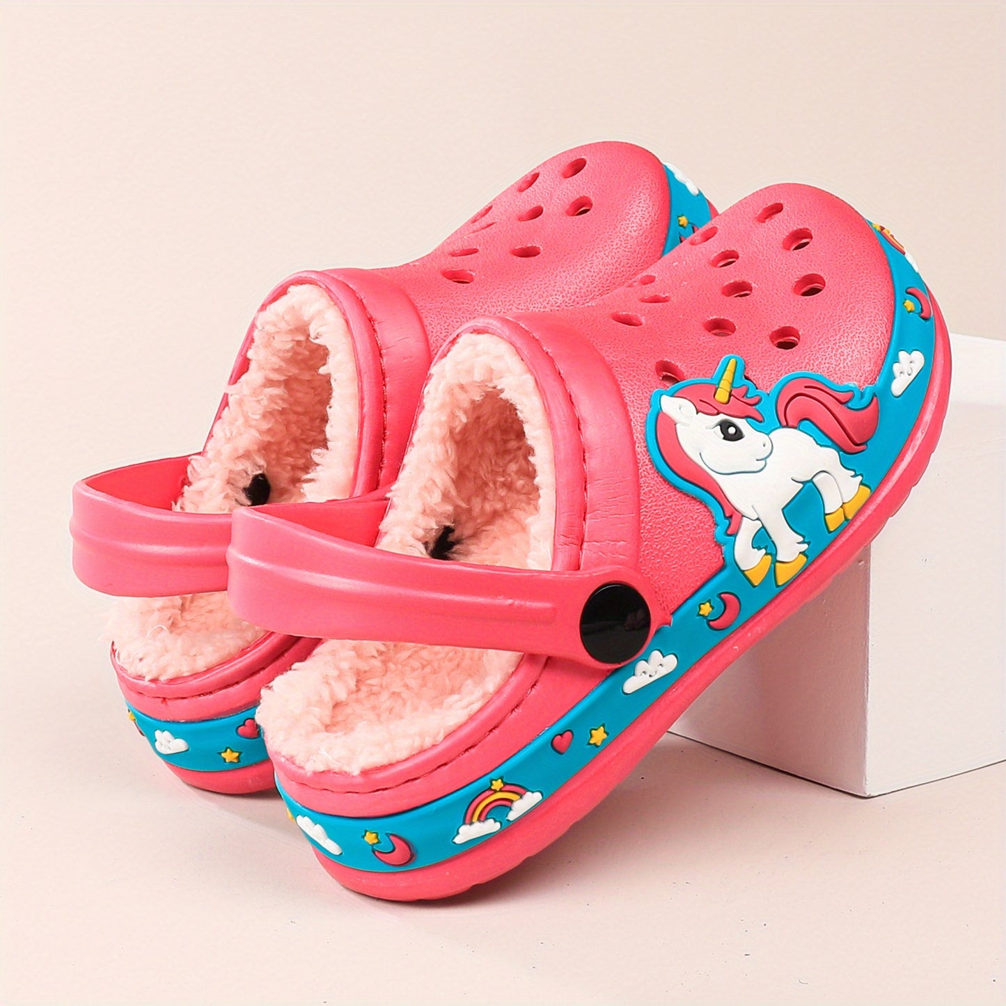 Casual Cute Cartoon Warm And Soft Clogs For Boys And Girls, Non Slip Fleece Lined Soft Bottom Slippers For Indoor Outdoor, Autumn And Winter