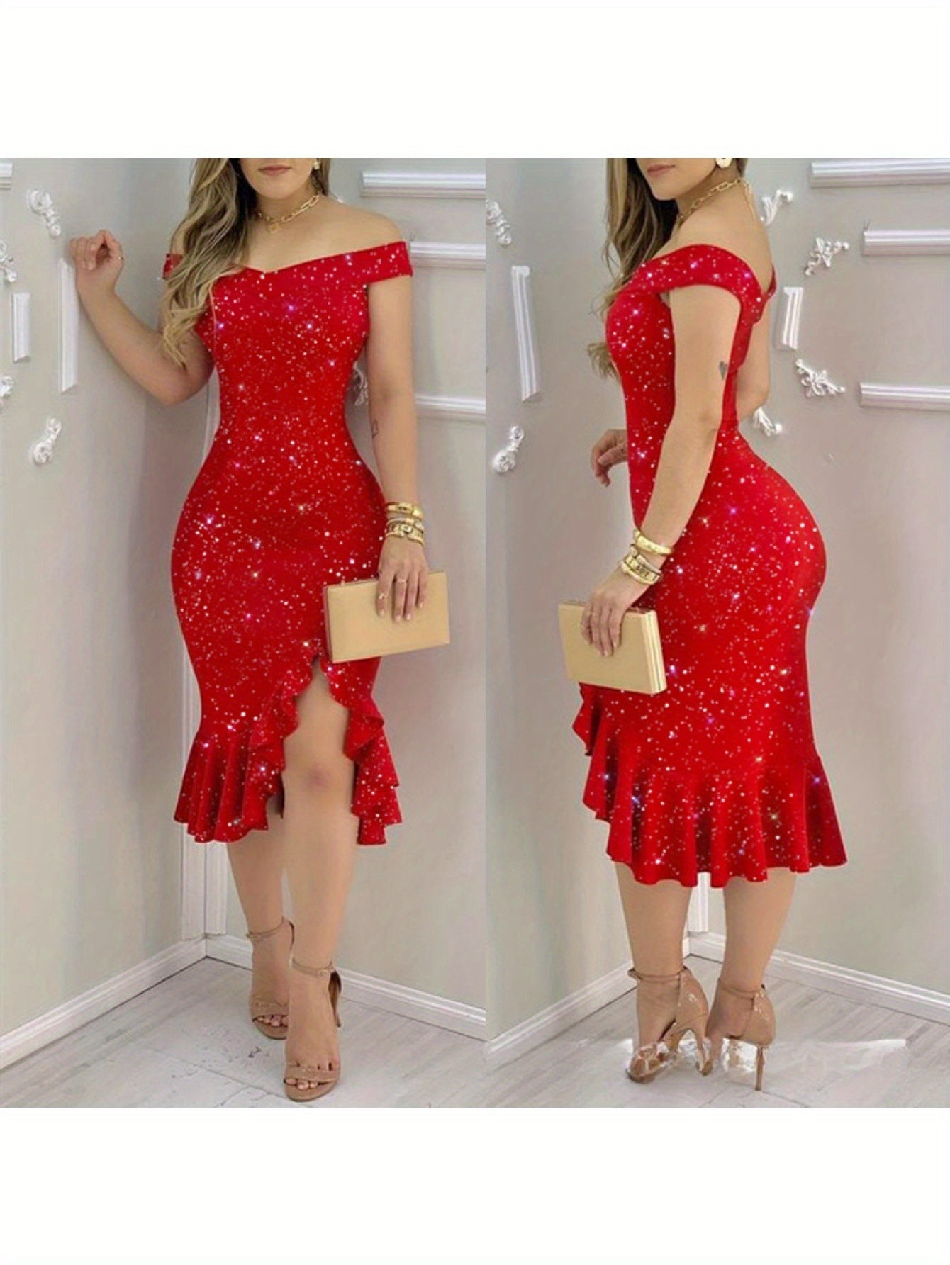 Elegant V Neck Solid Color Ladies Dress With Culotte Style