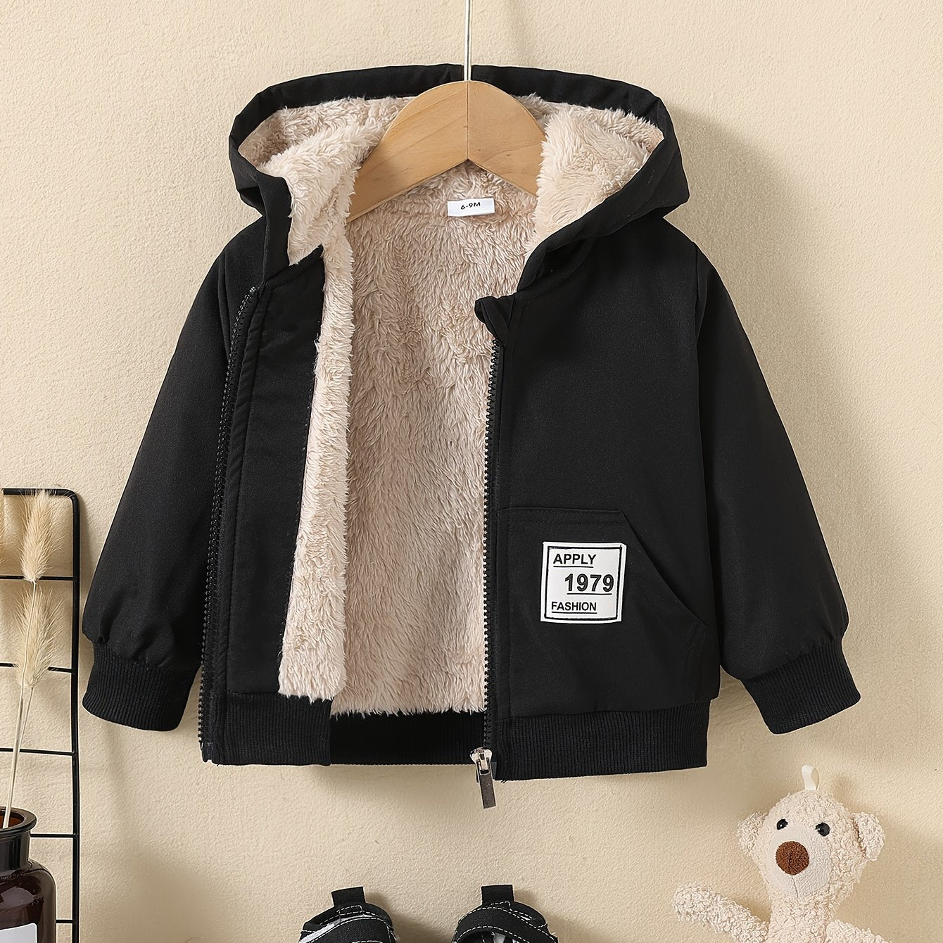 Kids Fleece Lined Hooded Zipper Coat For Toddlers And Babies