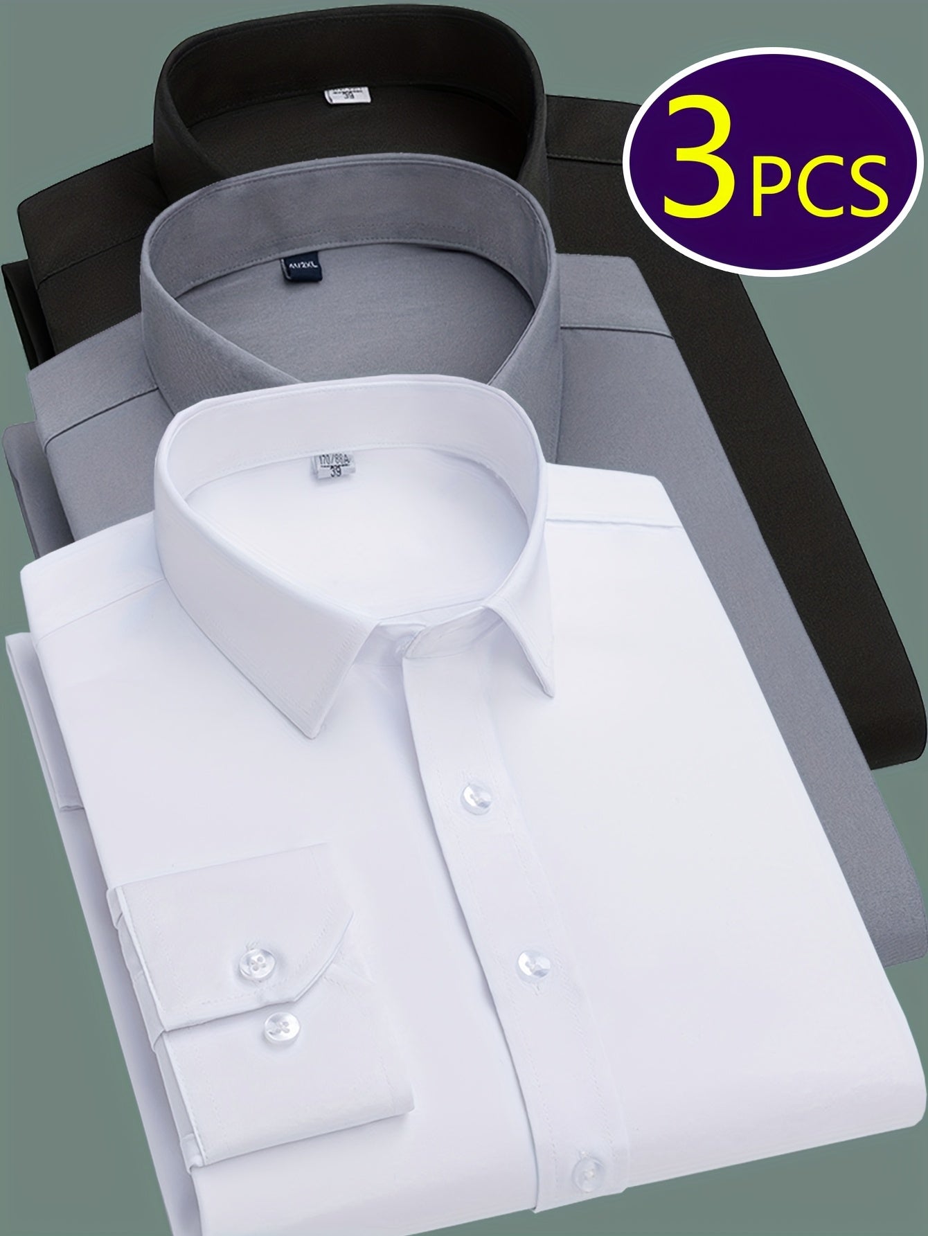 Mens Slim Fit Dress Shirts Wrinkle Resistant Polyester