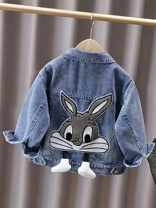 Girls 3D Butterfly Denim Jacket Loose Fit Button Up Front
