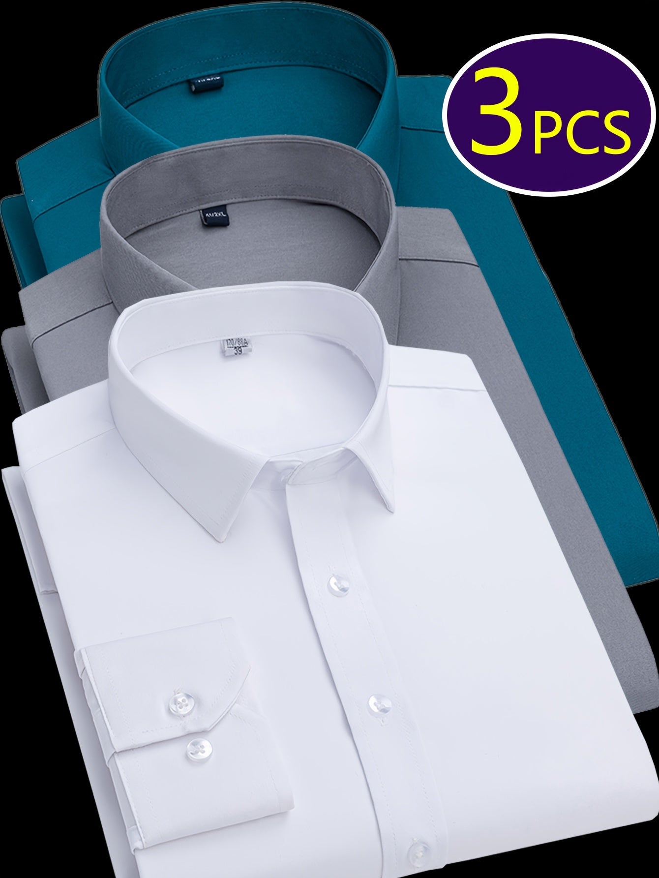 Mens Slim Fit Dress Shirts Wrinkle Resistant Polyester