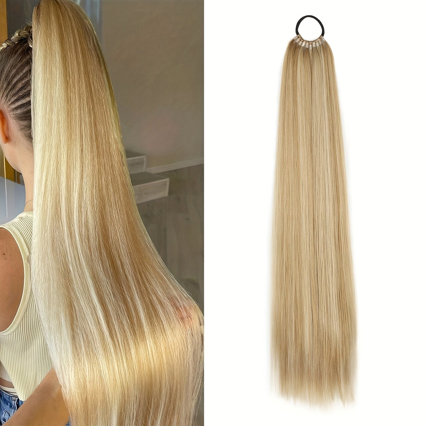 Heat Resistant Synthetic Ponytail Extension With Elastic Band Natural Look