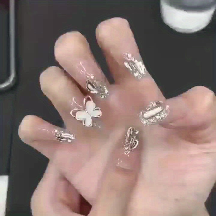 216 Pieces Press On Nail Set Floral Geometric Almond Glossy