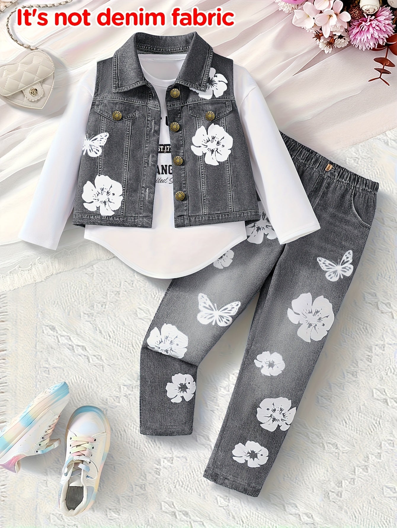 Girls Autumn Winter 3 Piece Print Set Vest And Pants