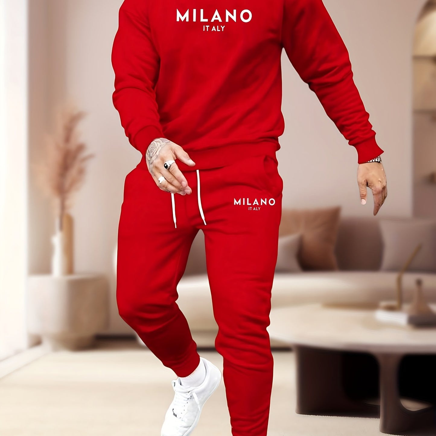 Printed Mens Two Piece Trendy Hoodie Jogger Casual Outfit