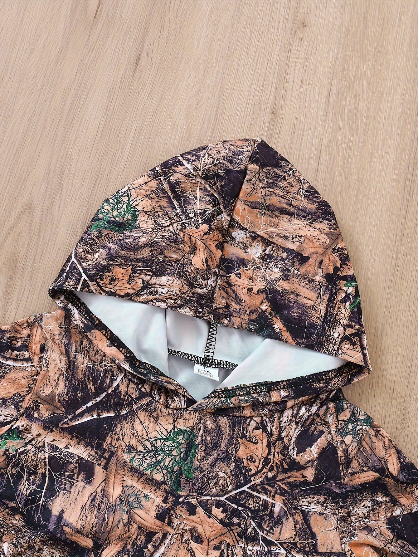 Boy's Camo Leaves Print Hooded Outfit Set