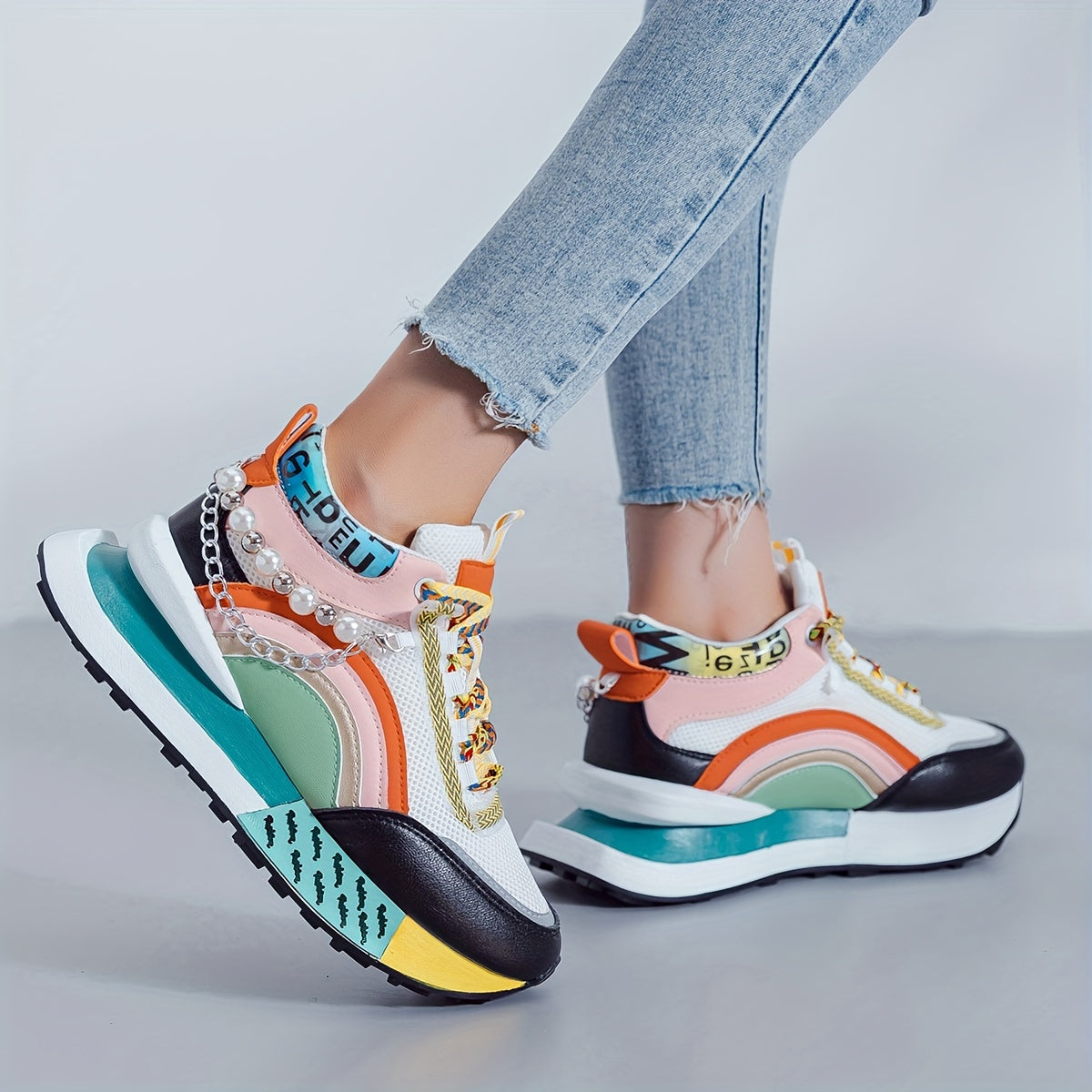 Zhongbang Womens MidTop Casual Sneakers Glitter Accents