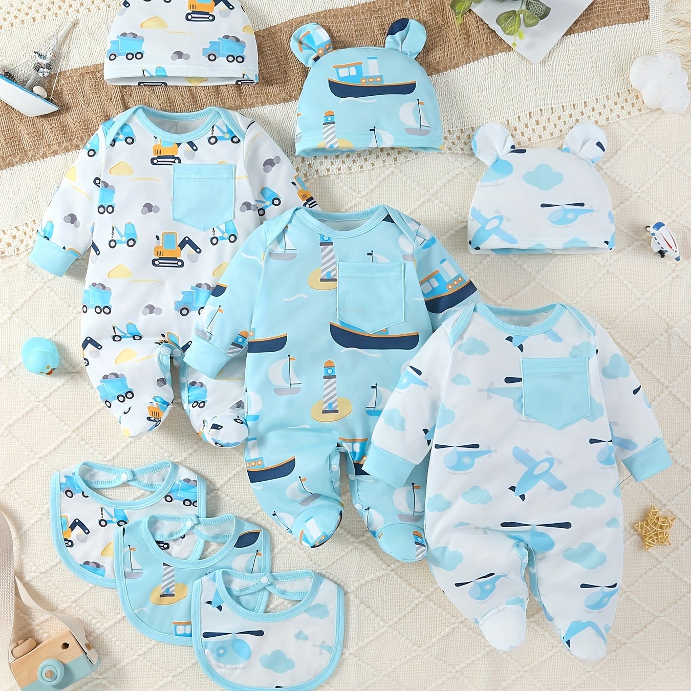 SHIXUANBAOBEI Newborn Long Sleeve Wrap Bodysuit Cartoon Vehicles
