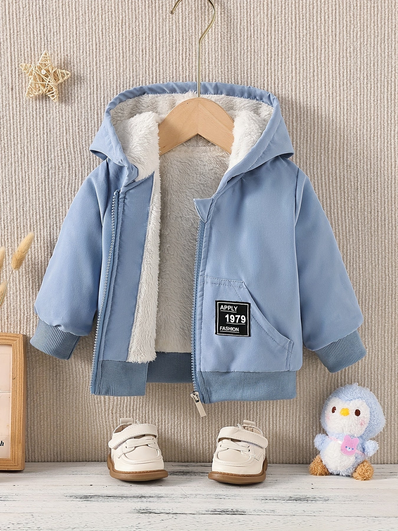Kids Fleece Lined Hooded Zipper Coat For Toddlers And Babies
