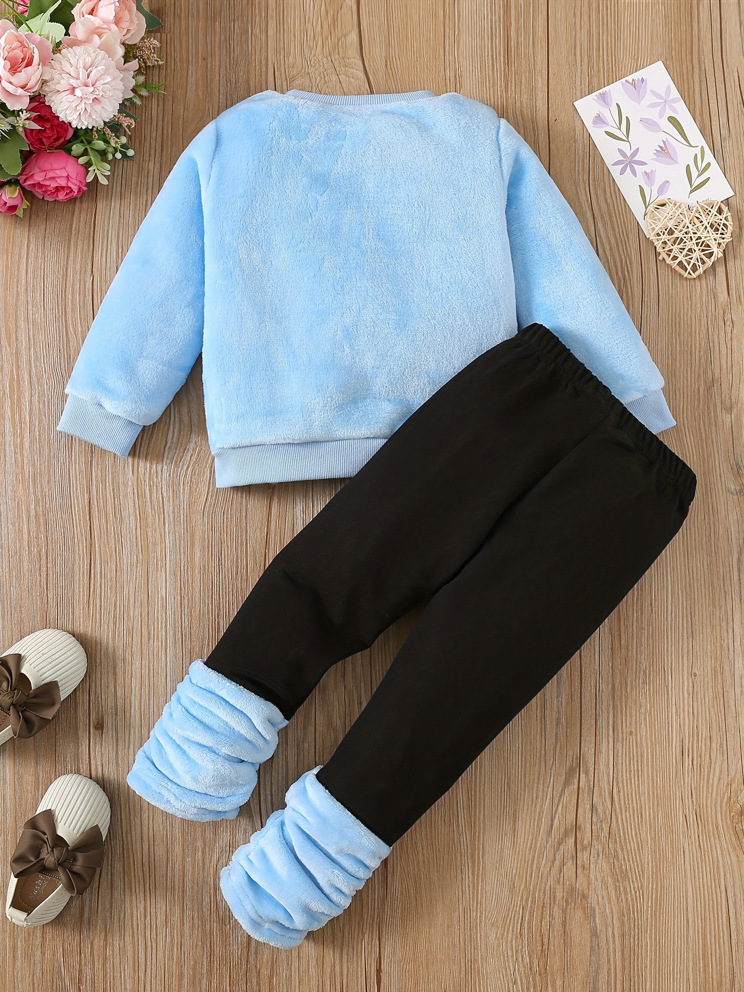 RAOSWETY Girls Two Piece Autumn Winter Fuzzy Top And Bottom Set