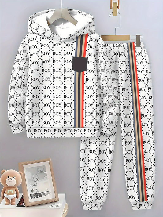 Boys Fashion Printed Hoodie Set With Trendy Letter Pattern
